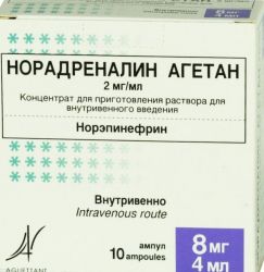 Норадреналин агетан 2мг/мл концентрат для приг. раствора для инъекций 8мл №10 ампулы