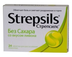 Стрепсилс лимонный без сахара №24 таблетки