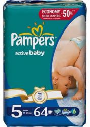 Памперс подгузники Active Baby (5) 11-18кг junior 64шт
