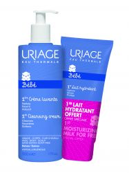 Урьяж набор ПЕРВЫЙ очищающий пенящийся крем 500мл + Первое увлажняющее молочко 200 мл