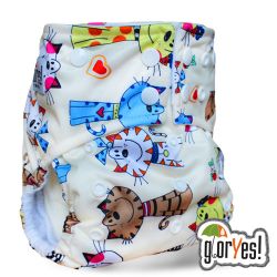 Глориес многоразовый подгузник PREMIUM Коты на бежевом 3-18кг+2 вкладыша