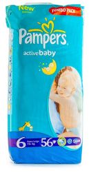 Памперс подгузники Active Baby (6) 15+кг extra large 56шт
