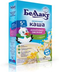 БЕЛЛАКТ кукурузно-овсяная с грушей быстрорастворимая молочная каша обогащенная с 5мес 250г