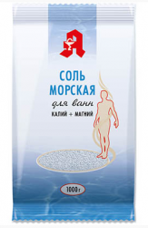 Соль для ванн морская (калий + магний) 1000г Аптечный союз