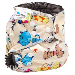 Глориес многоразовый подгузник OPTIMA NEW Коты на бежевом 3-18кг+2 вкладыша
