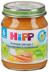 Хипп пюре нежные овощи с картофелем и телятиной с 6 мес 125г