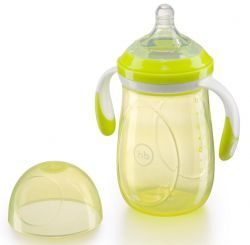Хэппи беби/Happy baby бутылочка с ручками и антиколиковой силиконовой соской 300мл лайм арт.10009