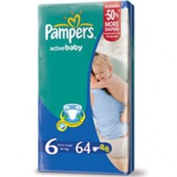 Памперс подгузники Active Baby (6) 15+кг extra large 64шт