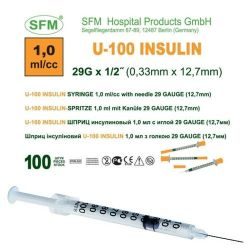 Шприц sfm инсулиновый 1мл u-100 с интегрированной иглой 29G 0