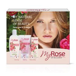 Моя Роза Болгарии подарочный набор ( мицеллярная розовая вода 220мл + гель очищающий для лица 150мл+крем для лица увлажняющий 50мл)