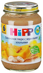 Хипп пюре банановое с зерновыми хлопьями с 6 мес 190г