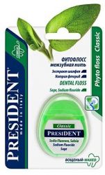 Президент нить зубная Фитофлосс Classic с шалфеем вощеная 50м
