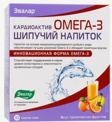 Эвалар КардиоАктив Омега-3 шипучий напиток со вкусом тропических фруктов №10 саше