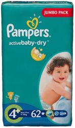 Памперс подгузники Active Baby (4+) 9-16кг maxi plus 62шт