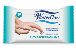 Салфети салфетки WATERFLOW влажные антибактериальные освежающие 15шт