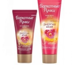 Бархатные ручки набор Энергия асаи: крем для рук ночной восстанавливающий 45мл + крем-мусс для рук 72мл
