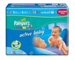 Памперс подгузники Active Baby (3) 4-9кг midi 96шт