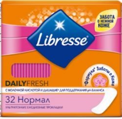 Либресс Дэйлифреш Нормал прокладки ежедневные ультратонкие 32 штуки (Libresse Dailyfresh Normal)