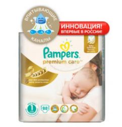 Памперс подгузники Premium Care (1) 2-5кг newborn 88шт