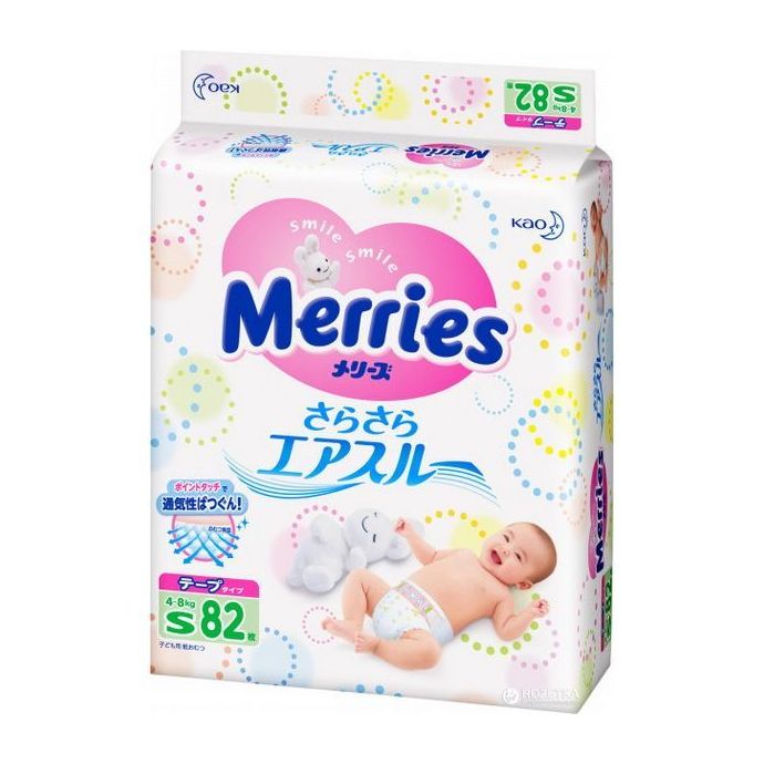 Подгузники Merries S 4-8кг 82шт