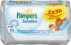 Памперс салфетки влажные Sensitive 56х2шт /сменный блок/