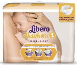 Либеро подгузники Newborn 2-5кг 26 штук (Libero Newborn 1)