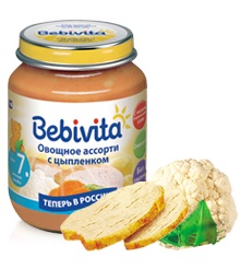 Бебивита пюре овощное ассорти с цыпленком с 7 мес 100г