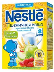 Нестле каша молочная пшеничная с кусочками яблока и земляникой с 8 мес 250г