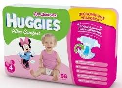 Хаггис подгузники Ultra Comfort (4) 8-14кг для девочек 66шт