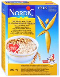 Нордик каша овсяные хлопья с пшеничными отрубями 600г