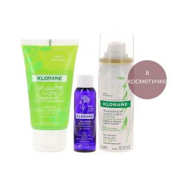 Клоран набор д/путешествий: вода мицеллярная 25мл + шампунь сухой с молочком овса 50мл + гель для душа 75мл