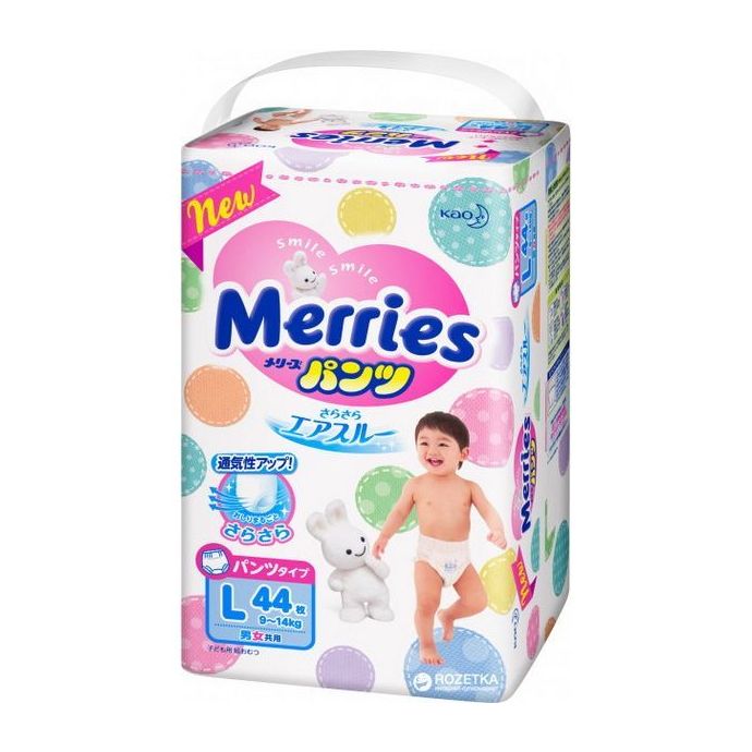 Подгузники-трусики Merries L 9-14кг 44шт