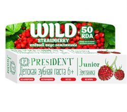 Президент паста зубная детская Юниор 6+ земляника без фтора 50мл