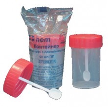 Контейнер для биопроб 60мл стерильный с ложкой-шпателем