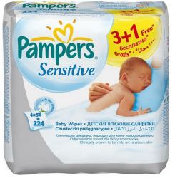 Памперс салфетки влажные Sensitive 56х4шт /сменный блок/