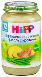 Хипп пюре картофель и стручковая фасоль с кроликом 12 мес 220г