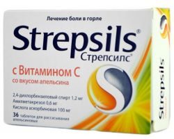 Стрепсилс с витамином C апельсиновый №36 таблетки