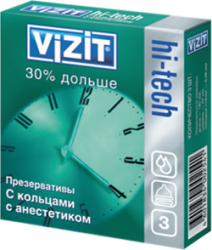 Визит презервативы hi-tech 30% дольше с кольцами и с анестететиком 3шт