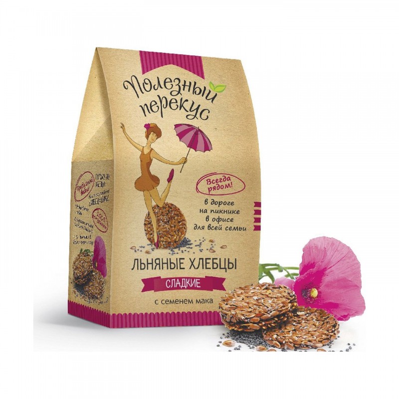 Хлебцы льняные Полезный перекус сладкие с семенем мака