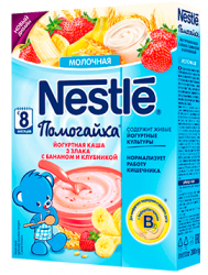 Нестле каша молочная йогуртная три злака с бананом и клубникой с 8 мес 200г