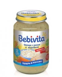 Бебивита пюре овощи с рисом и индейкой с 8 мес 190г