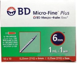 Шприц becton dickinson Micro-Fine Plus инсулиновый 1мл U-100 с интегр. иглой 31G (0