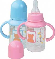 Курносики бутылочка пластиковая с ручками с сил. соской 125 мл 6мес+