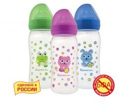 Курносики бутылочка ПП с широким горлом и силиконовой соской Мои первые друзья 250мл