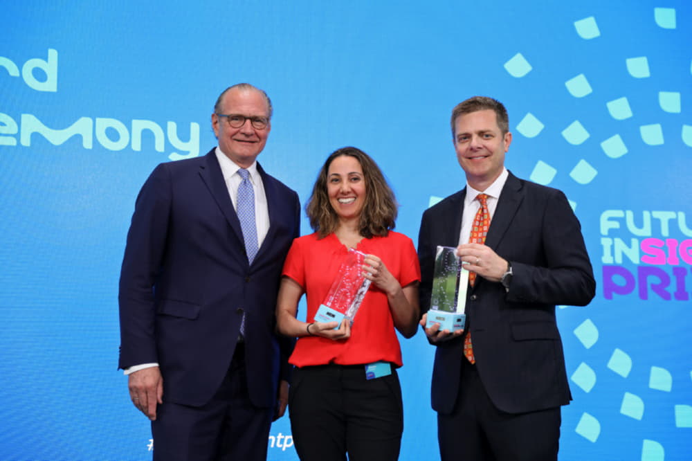 FIP Stefan Oschmann and winners Pardis Sabeti and James Crowe us