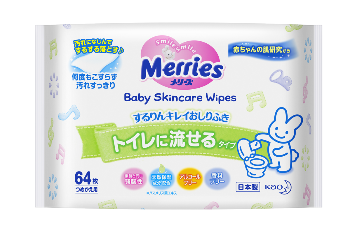 Фото товара Влажные салфетки MERRIES Flushable Запасной блок 64шт