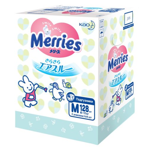 Фото товара Подгузники для детей Merries размер M 6-11 кг 128 шт.