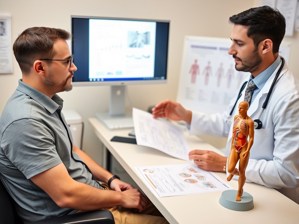 Мужчина проходит консультацию в поликлинике