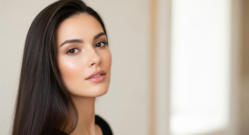 Красивая девушка с длинными прямыми и блестящими волосами