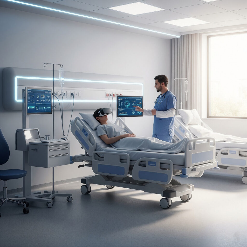 Пациент в VR-очках в медицинской палате